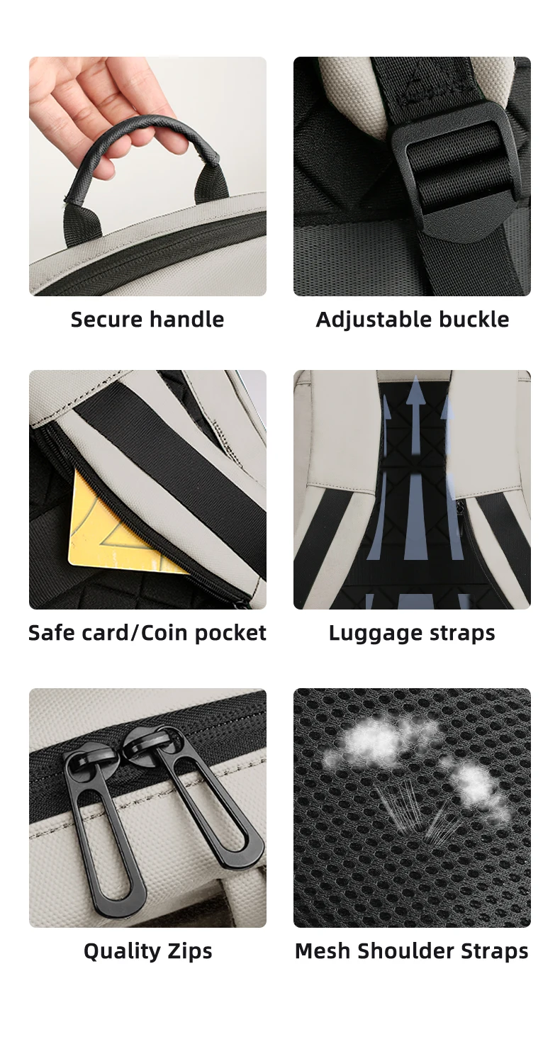 HK Hochwertiger Rucksack 15,6-Zoll-Laptop-Tasche Herren-Business-Pendler-Rucksack Wasserdichtes Oxford-Gewebe Leichte Reisetasche – Detail 10