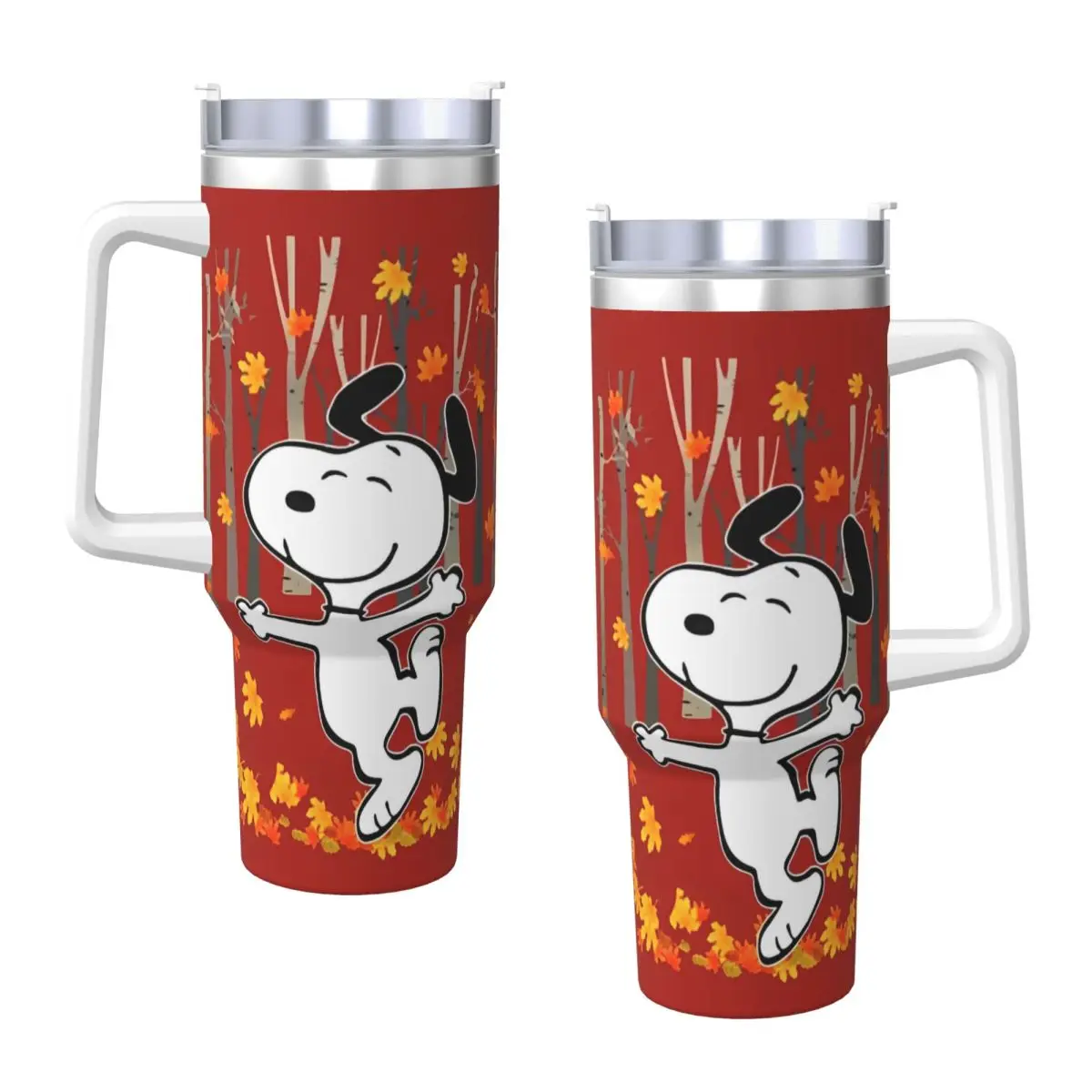 Stainless Steel Tumbler Snoopy Maple Leaf Dancing Car Mugs With Straws Driving Hot Drinks Water Bottle Keep Heat 40oz Coffee Mug