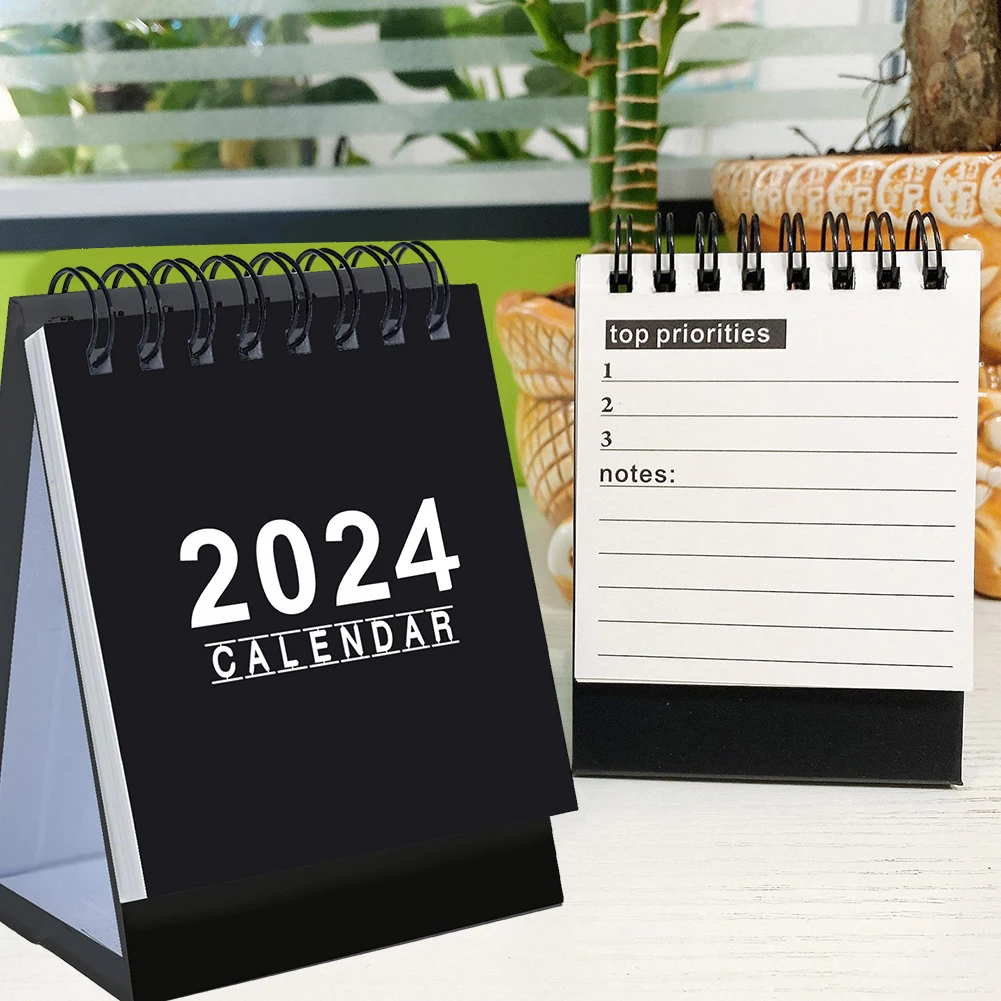تقويم صغير لسطح المكتب قابل للحمل ، سلك ربط مزدوج ، ورق سميك ، قائم بذاته ، منزل ، مدرسة ، أبيض ، أسود ، مكتب ، 2024