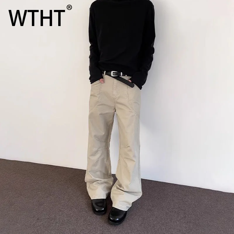 

WTHT модные мужские однотонные свободные брюки в американском стиле модные осенние повседневные прямые брюки с высокой талией 2024, мужские 2A1837