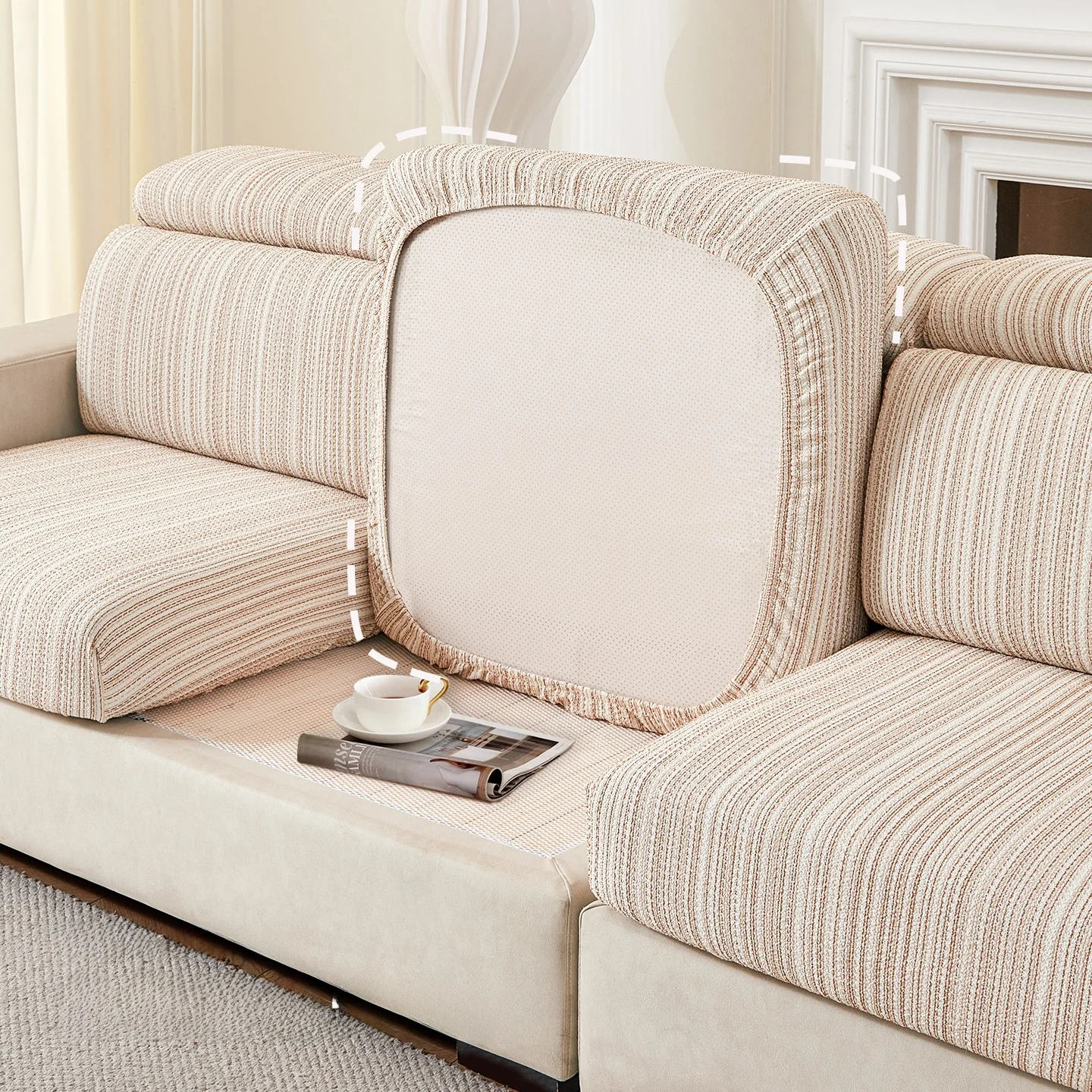 

Universal Fit Chinese Sle Sofa Cover Cotton Linen Texture Full Wrap Elastic Sofa Protector against Scratches Dustproof