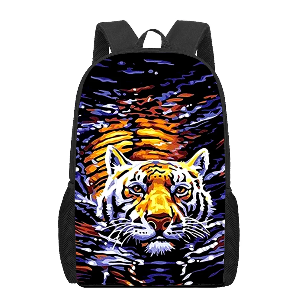 Fiercely Tiger Bags for Girls Boys Print Kids Backpacks Women Students Book Bag Children Shoulder Bag Wild Animals Pattern