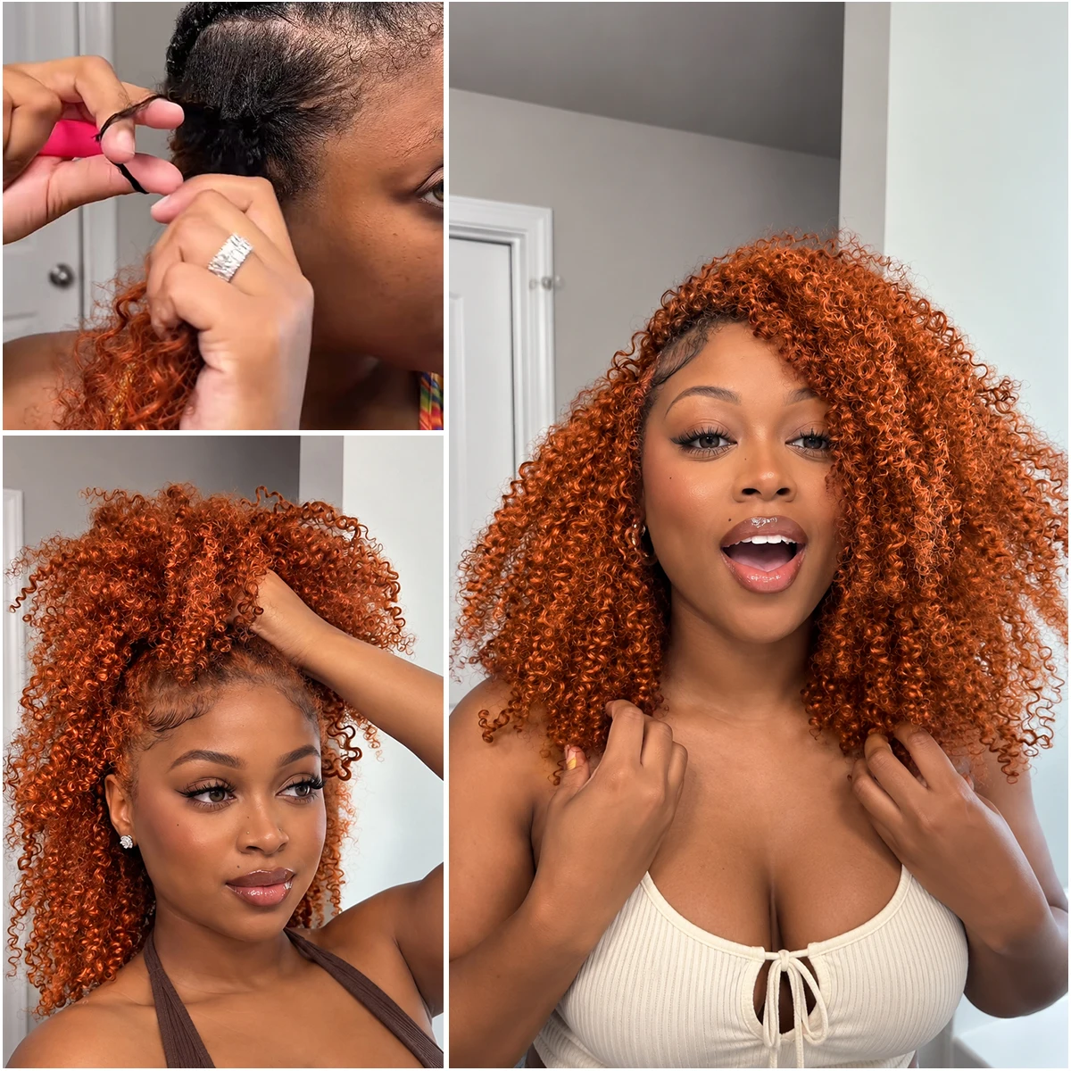 Ginger Copper Color Afro Curly Crochet Human Hair Extensions Pre Separated Knotless Crochet Braiding Hair Easy Install For Women