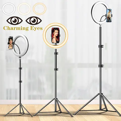 LED Selfie Ring Light 3 โหมดหรี่แสงได้การถ่ายภาพโคมไฟ 50 ซม.ขาตั้งกล้องและรีโมทคอนโทรลสําหรับ Youtobe วิดีโอแต่งหน้าสดเติมแสง