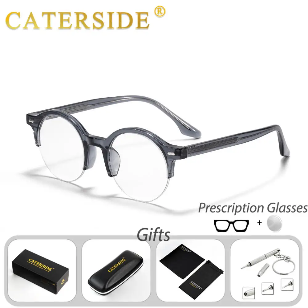 CATERSIDE Women's Prescription Glasses 1.56 Refractive Index Circular Lens Optical Glasses Men's Anti Blue Light Reading Glasses