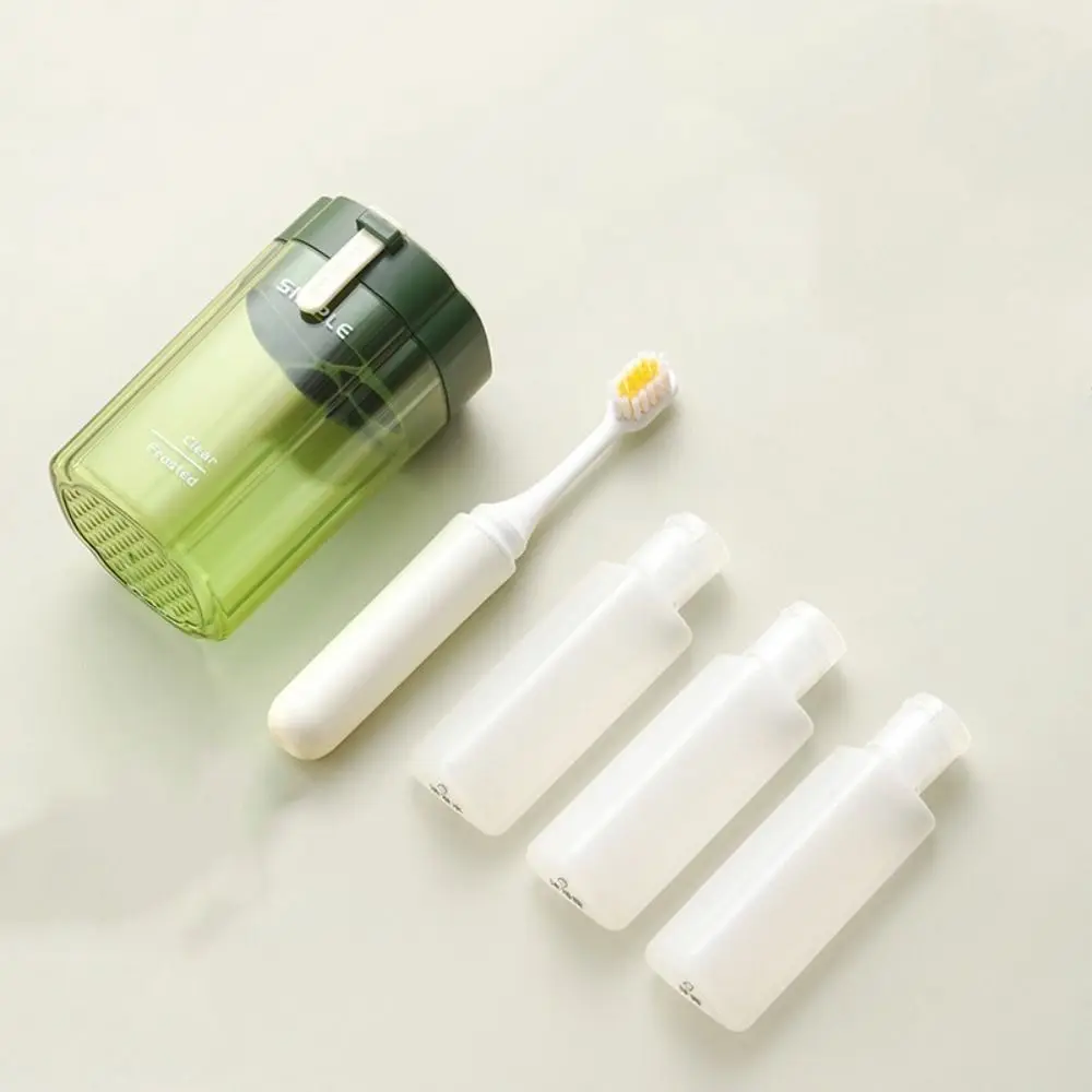 Plastic 4 in 1 Travel Bottle Set Detachable Leak-proof Travel Toothbrush Cup Refillable Space Saving Liquid Dispenser Bottle