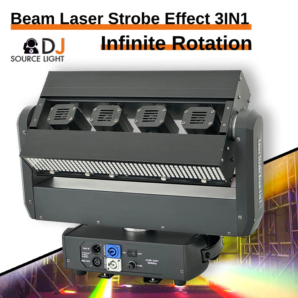 

4 Eyes LED Infinite Rotation Laser Light 3in1 RGB LED Strobe Beam Disco Light DMX Party Sacnning Laser Light For DJ Disco Bar