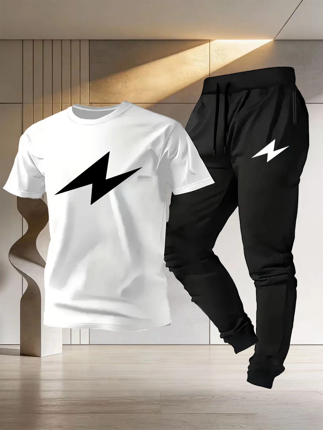 

2026 new Men's sports outfit - pure cotton short-sleeved t-shirt lightweight pants casual fitness running two-piece set