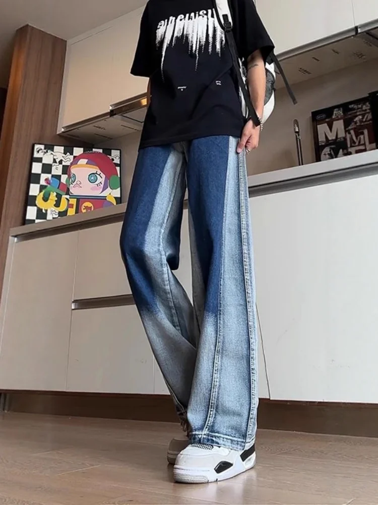 

Light Blue adient Waed Men's Summer Thin Straight Leg Jeans Slimming Bell Bot Casual Breathable Loose Fit Jeans