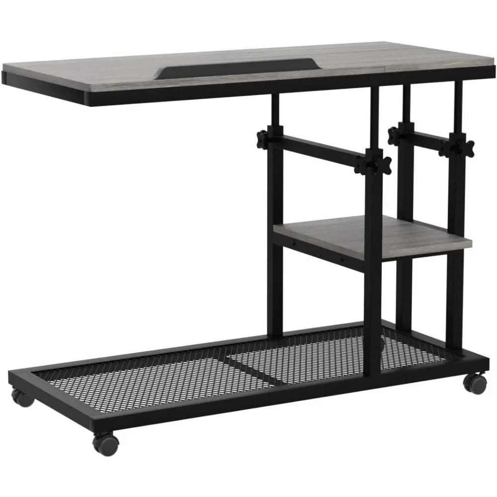 Simple Height Adjustable End Table With Wheels And Tiltable Drawing Board, Sofa Bedside Laptop Stand, Height Adjustable C Table