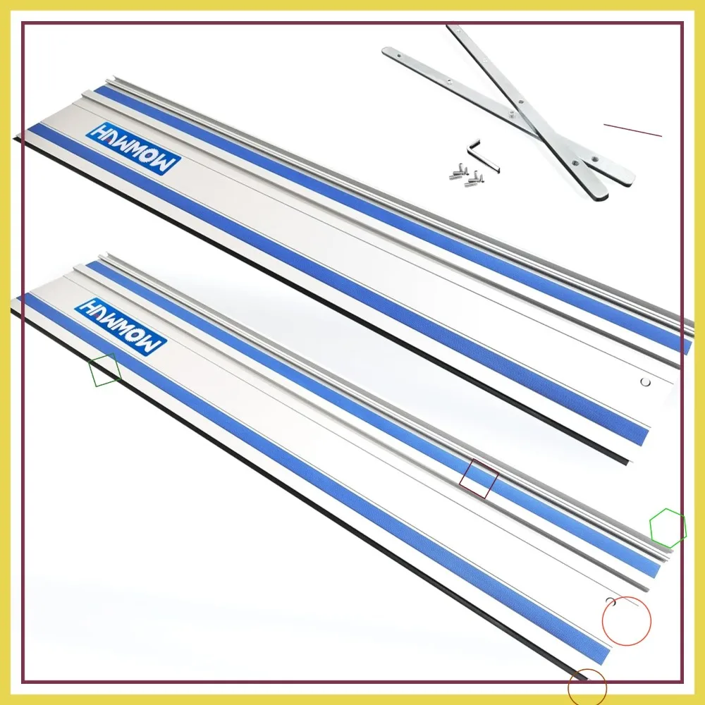 

Комплект для замены направляющих гусеничной пилы 110 дюймов с алюминиевыми направляющими и разъемами 2x55 дюймов для деревообработки Makita, Festool с длинными резами