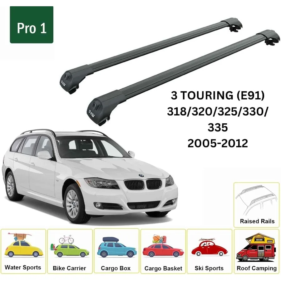 قضبان متقاطعة لرف السقف لعربة BMW 3 Series Touring المتوافقة مع موديلات E36 E46 E91 F31 G21 بسعة تحميل 330 رطل من الألومنيوم TS #2