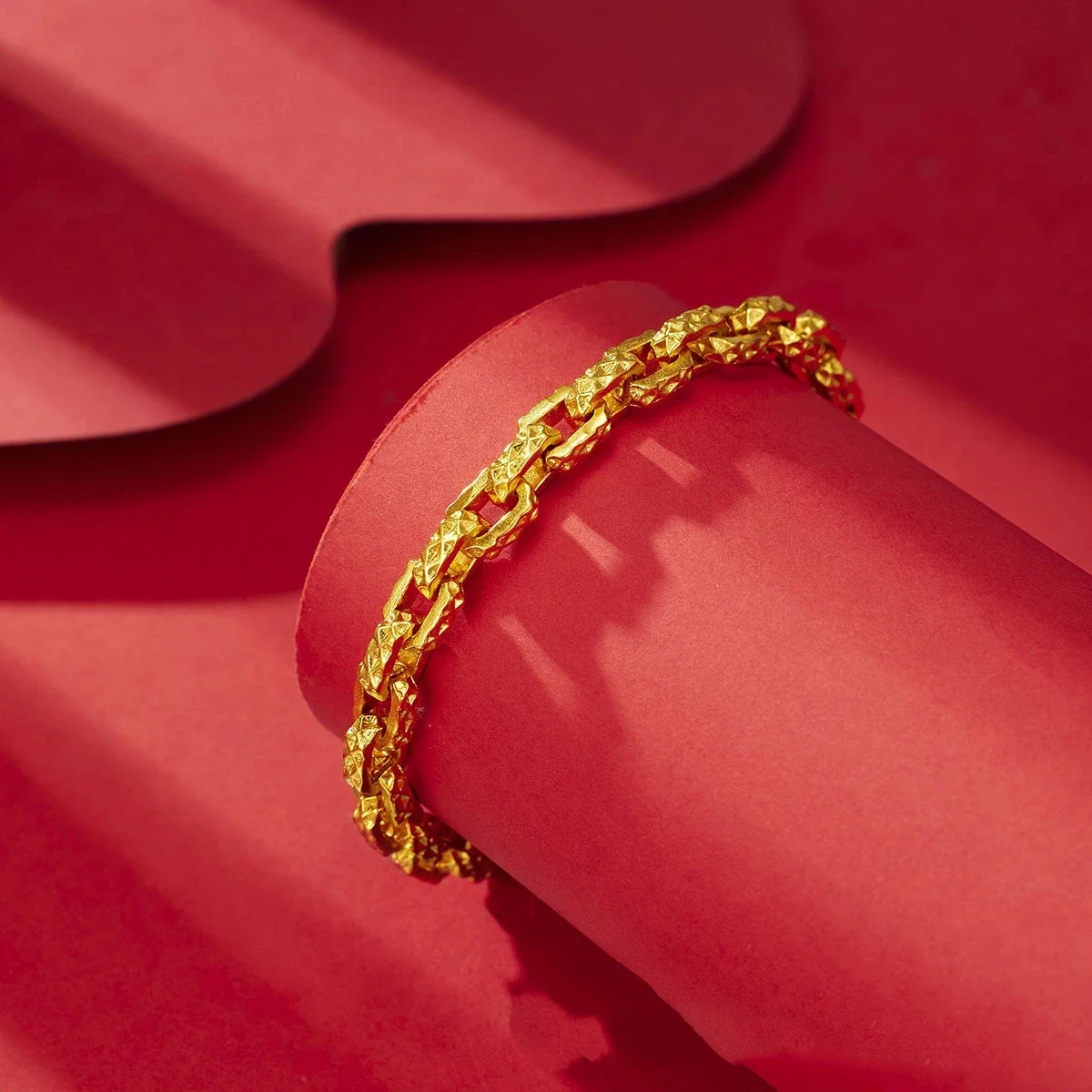 VivoGoldLuxurious fashion 24K real gold paper buckle bracelet domineering men's bracelet au9999 pure gold ring-connected bracele