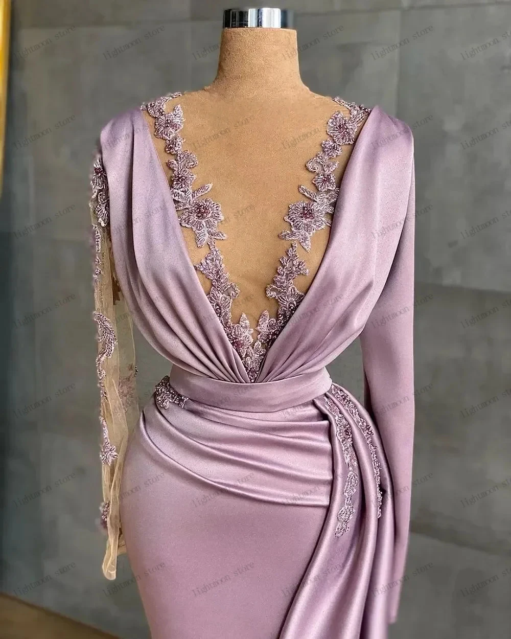 Graceful Evening Dresses Classic Prom Dress V-Neck Sheath Mermaid Embroidery Full Sleeves Robes For Celebrity Vestidos De Gala