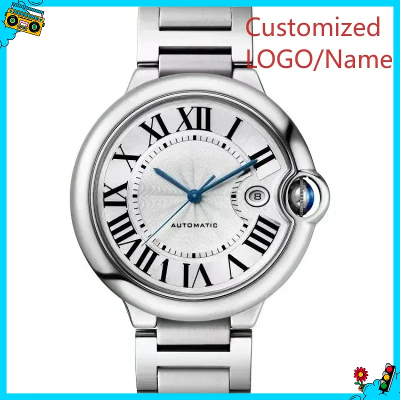 A333 مخزن الياقوت بالون سلسلة ساعة حركة ميكانيكية أوتوماتيكية الفولاذ المقاوم للصدأ حزام من الجلد الأسود الأزرق حسب الطلب