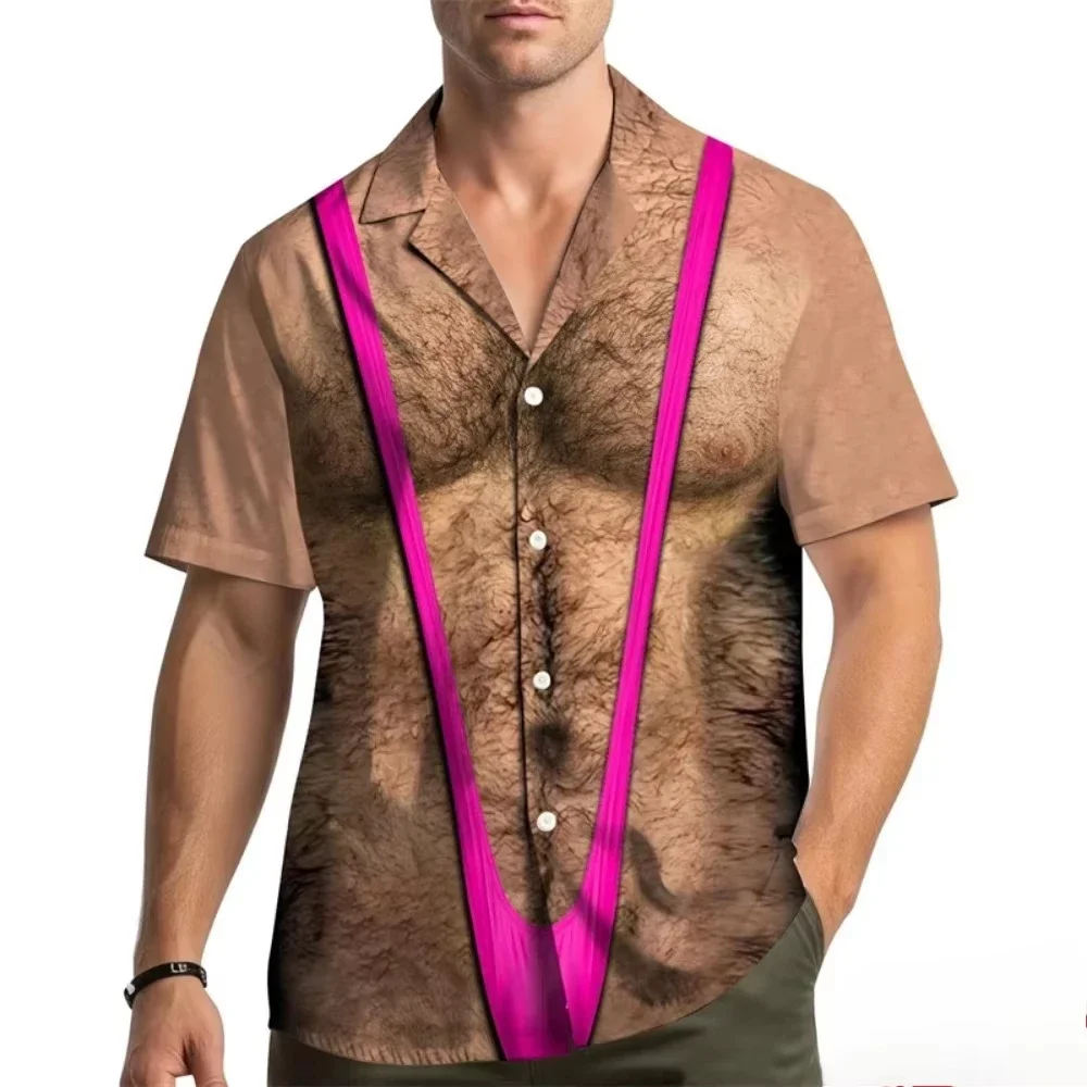 Funny Role-playing Furry Chest Pattern 3D Print Breatha Quick-dry Men's Plus-sized Shirt Street Fashion Casual Y2K Hawaii Shirt