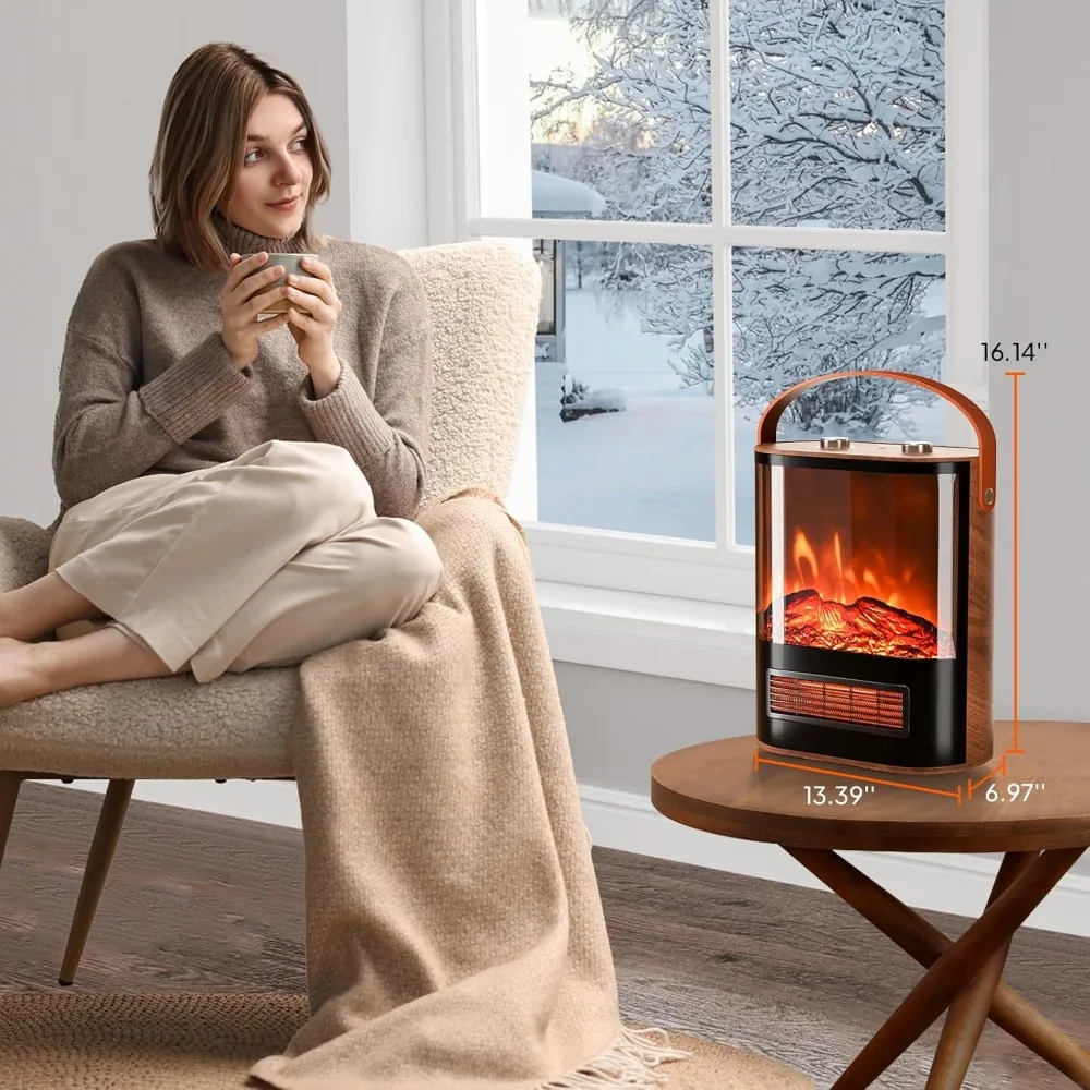 ROVSUN Calentador de chimenea eléctrica para uso en interiores, chimenea falsa portátil de 1500 W con llama realista 3D, temperatura ajustable,