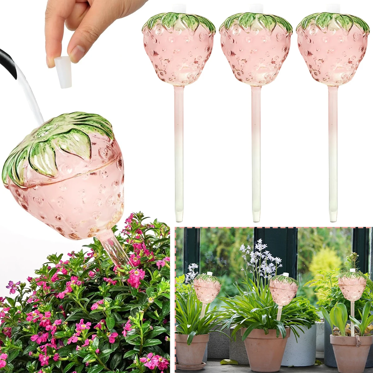 Automatic Plant Watering Bulbs Strawberry Shape Glasses Self Water Feeder Dripper Irrigation Device Drip System Gardening Tools