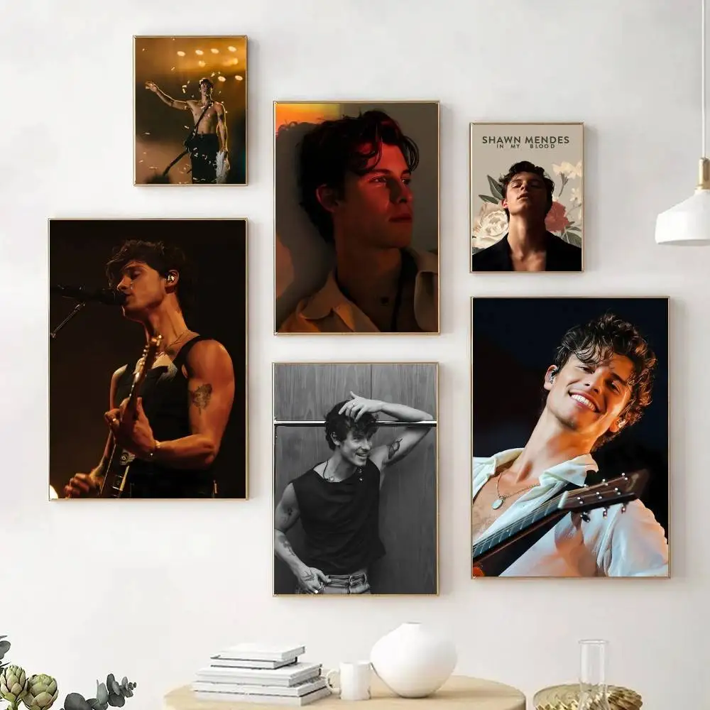 Black Cool Singer Man S-Shawn M-Mendes Poster Self Adhesive Waterproof Ideal For Living Room Bedroom Bar Decoration