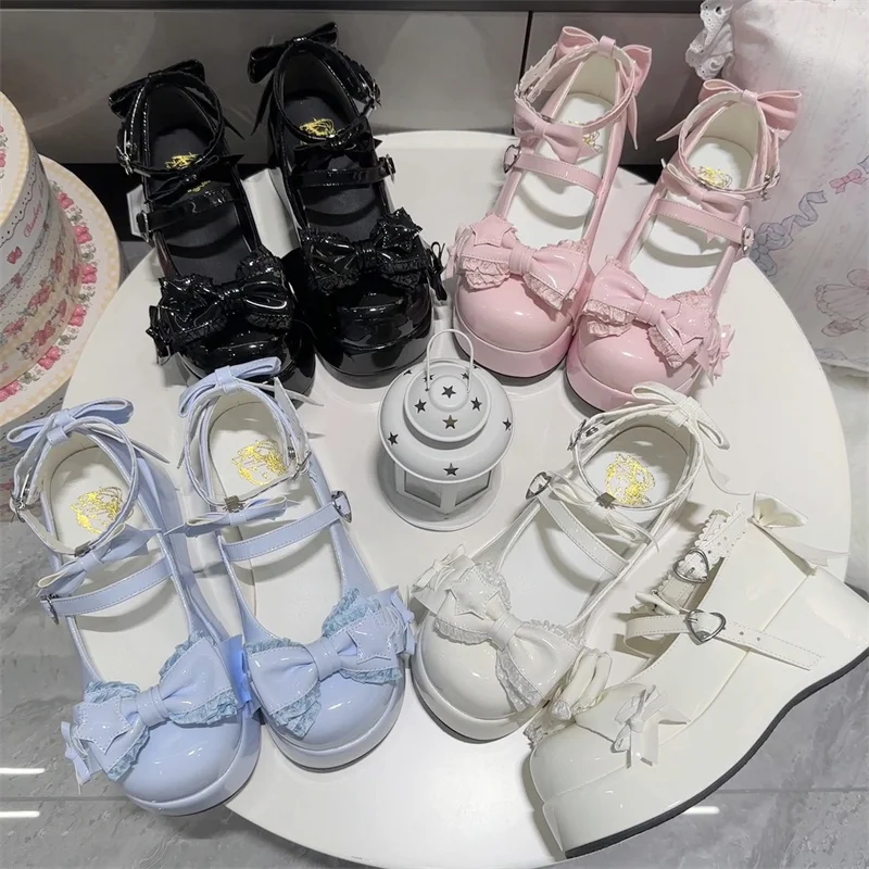 

Sweet Cute Japanese Lolita Bow Single Shoe Soft Girl Original Round Head Mary Jane Platform Muffin Shoes Kawaii Women's Shoes