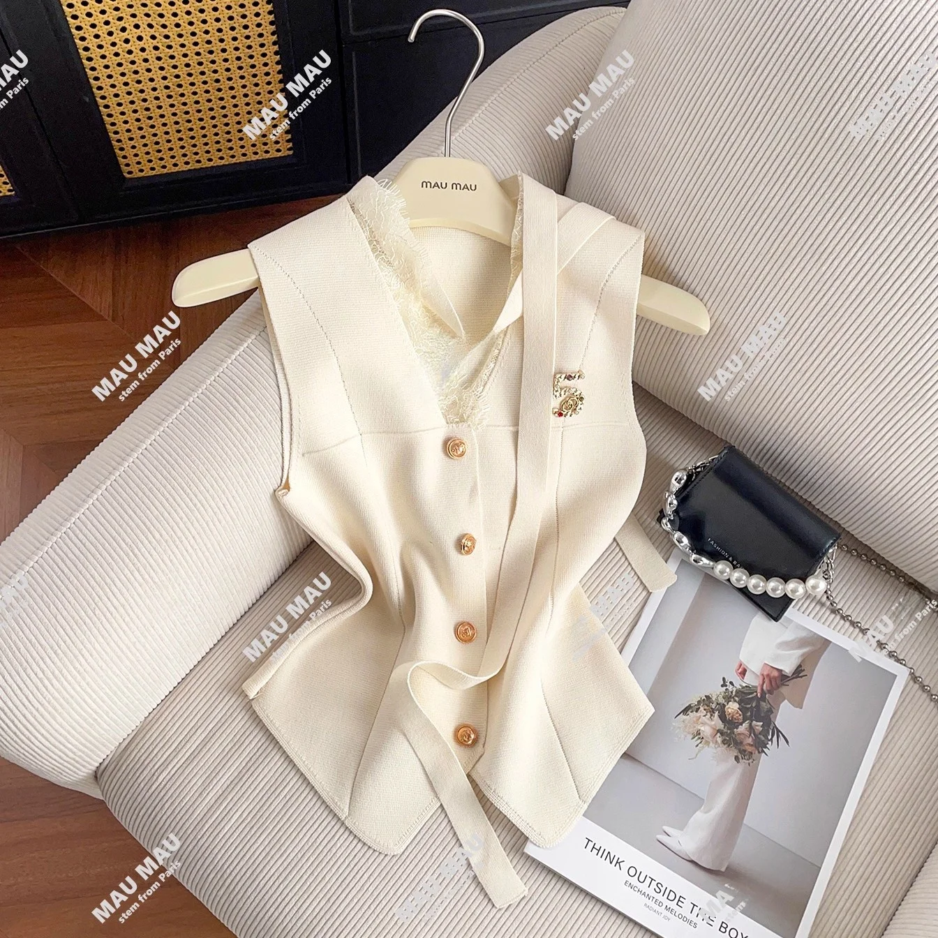 

High-End Women's Knitted Vest Svel V-Ne Lace Trim Open Cardigan 2025 New Sle Commute Sle Regular Thin Medium...