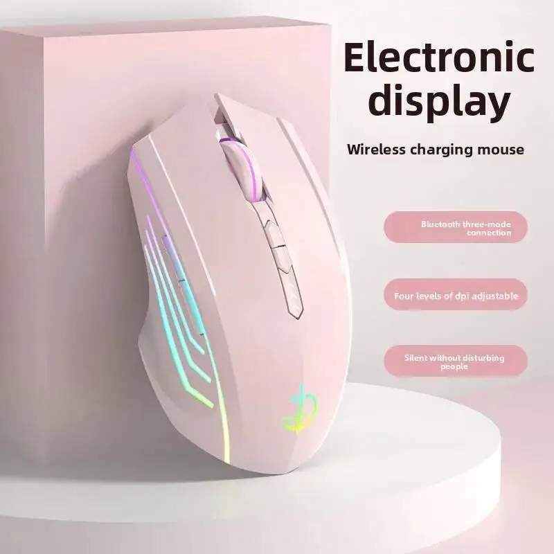 Wireless 2.4G Cute Pink Mouse Mute Type-C Rechargeable Gaming RGB Backlit E-sports Computer Mice For Desktop Laptop Girl Gifts