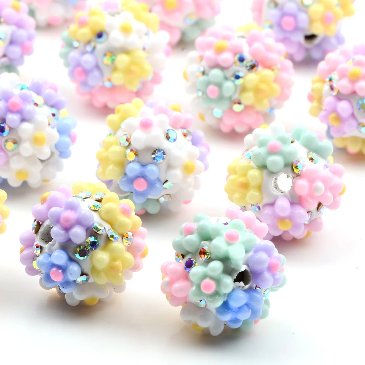 4pcs Mixed Frangipani Flower Balls Round Beads for Jewelry Making DIY Bracelet Phone Pen Bag Chain Beaded Decors Accessories