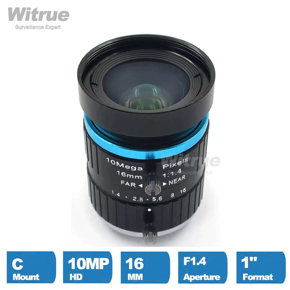 

Witrue HD 4K Lens 10MP 16mm C Mount F1.4 1" Low Distortion Industrial Machine Vision Lens for Security Camera