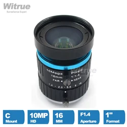 Witrue 4K 10MP 16mm C Mount Professional Low Distortion Industriel Machine Vision Objectif F1.4-1.6 pour Caméra HD
