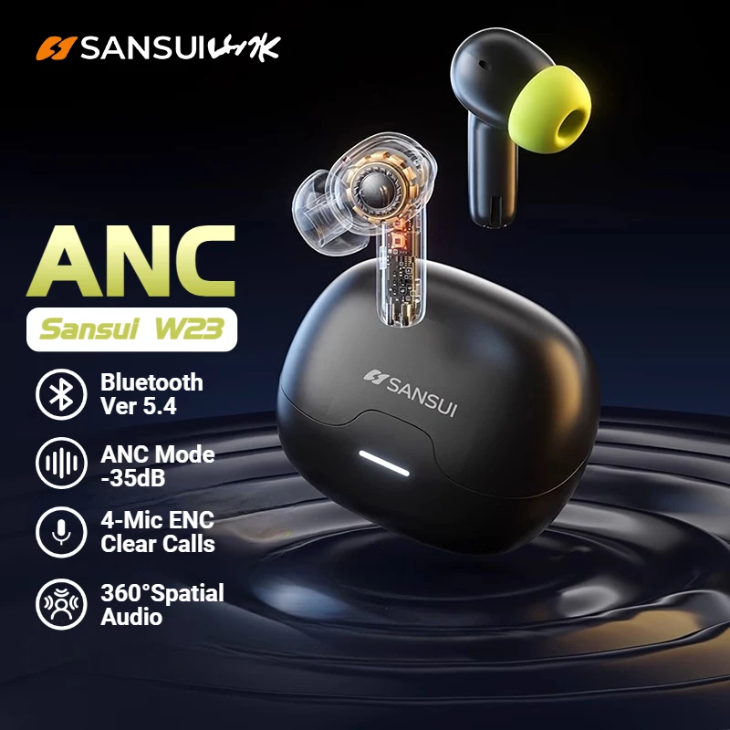 

Sansui W23 Spatial Audio ANC Wireless Earphones 35dB Active Noise Cancellation Bluetooth 5.4 Headphone 4 Mic HD Call TWS Earbuds