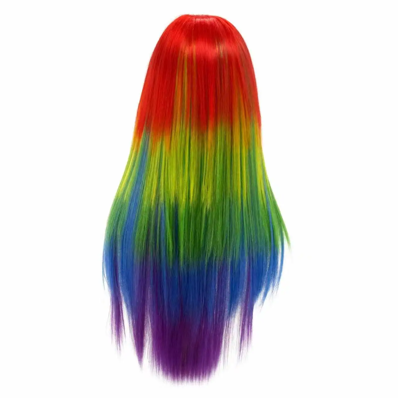 Rainbow Ombre Long Straight Layered Synthetic Wig With Bangs Unisex Pride Halloween Party Cosplay Costume Hairpiece