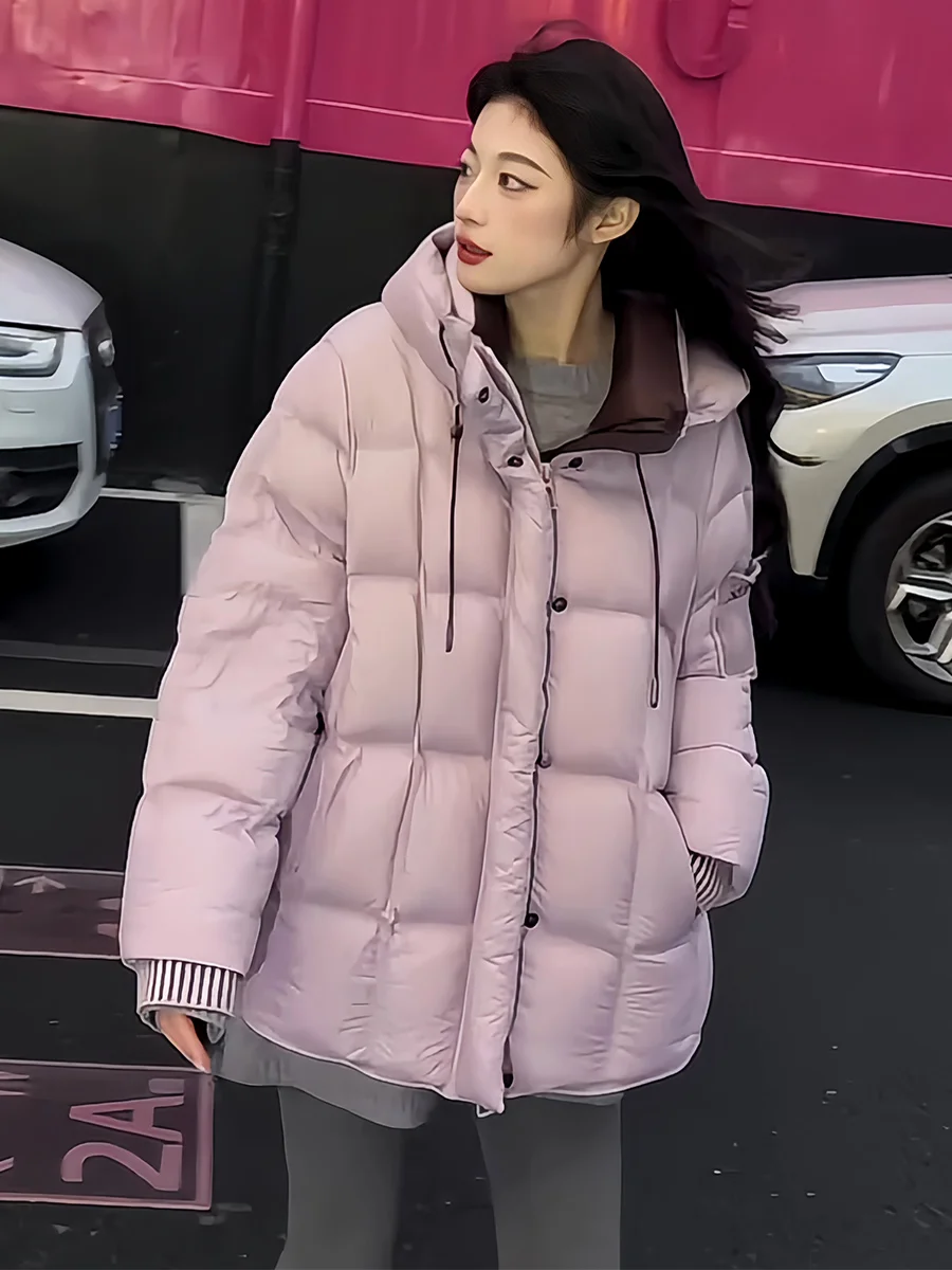 

Korean Sle Cloud Puff Du down Jaet Women's Winter New Hat Inteated Medium Length 90 White Du Feather Warm Outerwear