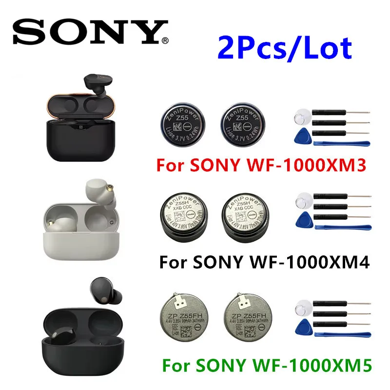 2Pcs Z55 Z55H Z55FH Original Replacement earphones Battery For Sony WF-1000XM4 WF-1000XM3 WF-1000XM5 ZeniPower Battery +Tools
