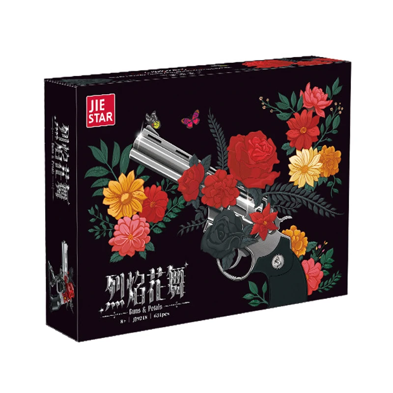 IN STOCK JJ9218 MOC Idea Military Revolver and Roses Building Blocks Bricks Assembling Model Toys for Boys Christmas Gift Sets