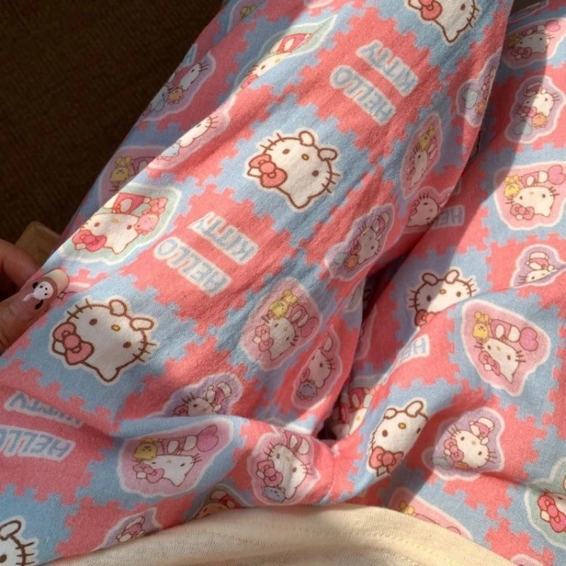 Sanrio Hello Kitty Pajama Pink Cartoon Pants Women'S Spring Summer Trousers Walk Pants Loose Home Pajamas Versatile Home Pants
