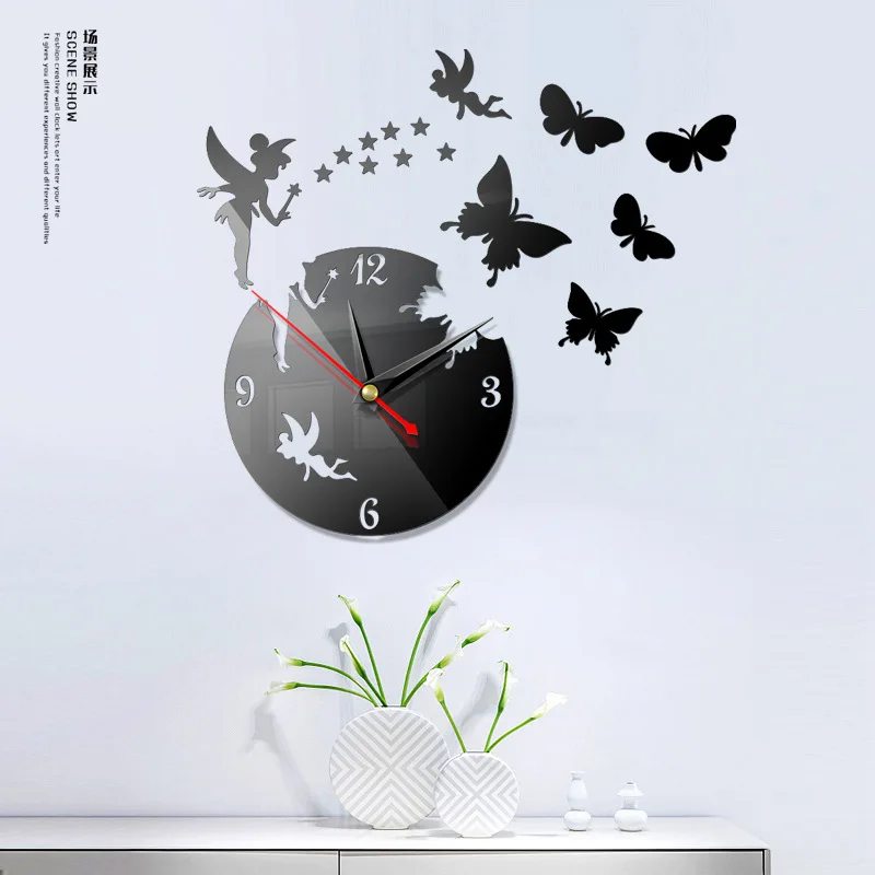 Creative Butterfly Acrylic Wall Clock European Style Diy Living Room Bedroom Wall Decroation Sticker Clock