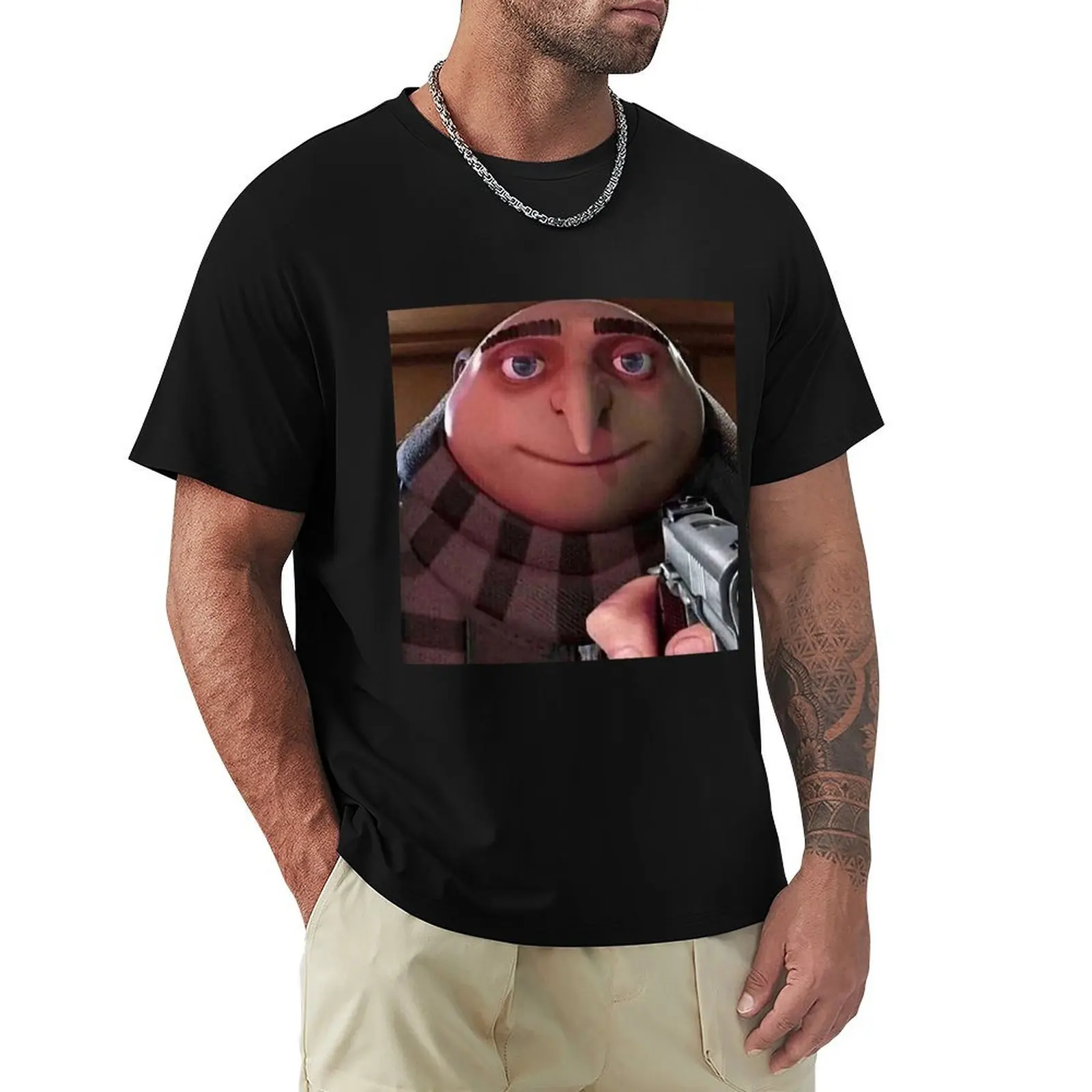 

gru gun meme T-Shirt summer top graphic t shirts funny costumes funny shirt cotton mens vintage t shirts