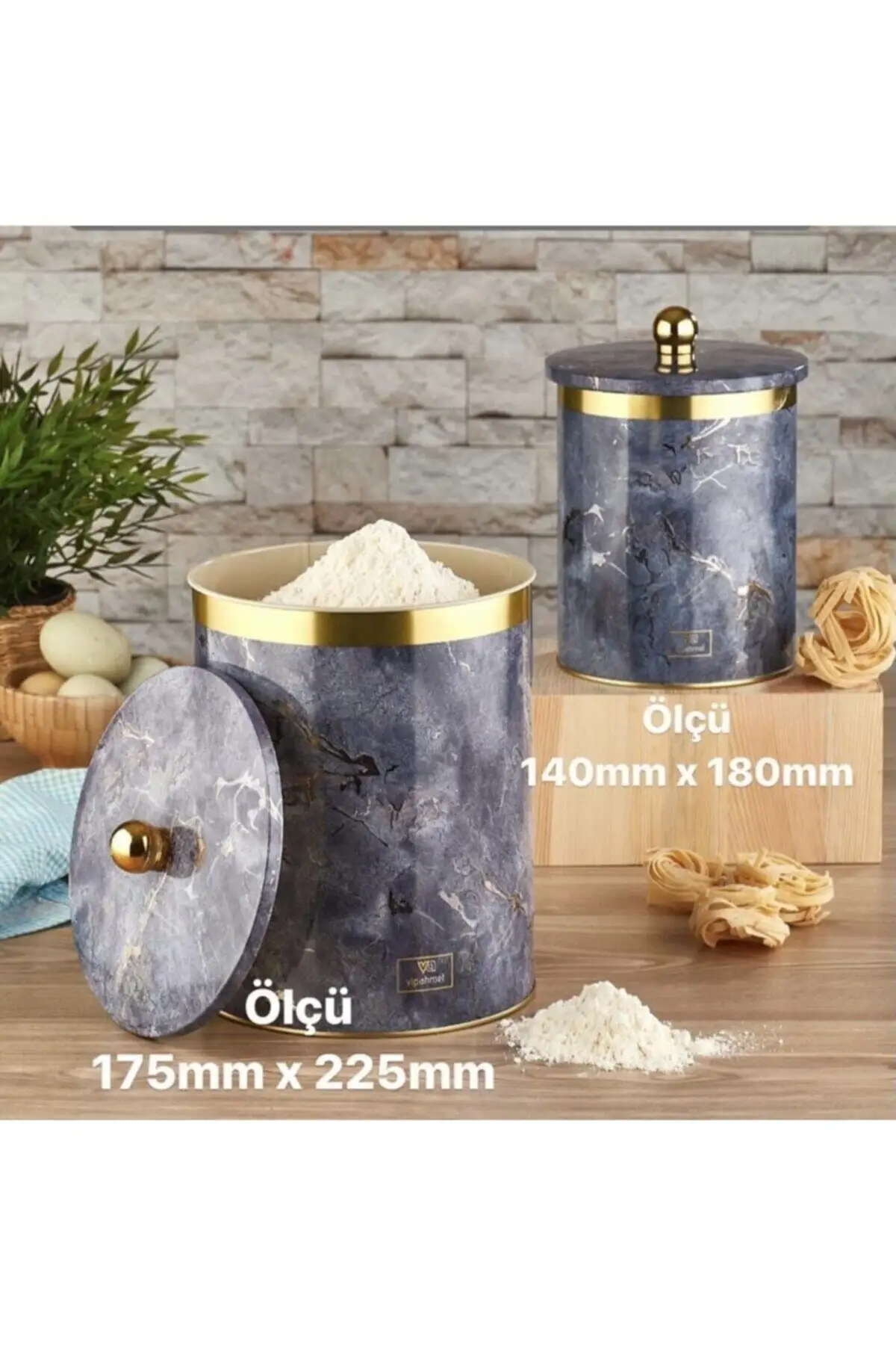 Full round flour copper Metal marble pattern with handle handle round flour pulses storage container set