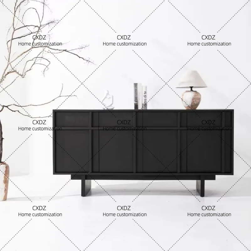 XX Wind Solid Wood Entrance Cabinet Opposite Door Locker Black Matte Paint Customizable Modern Simple Medieval Style