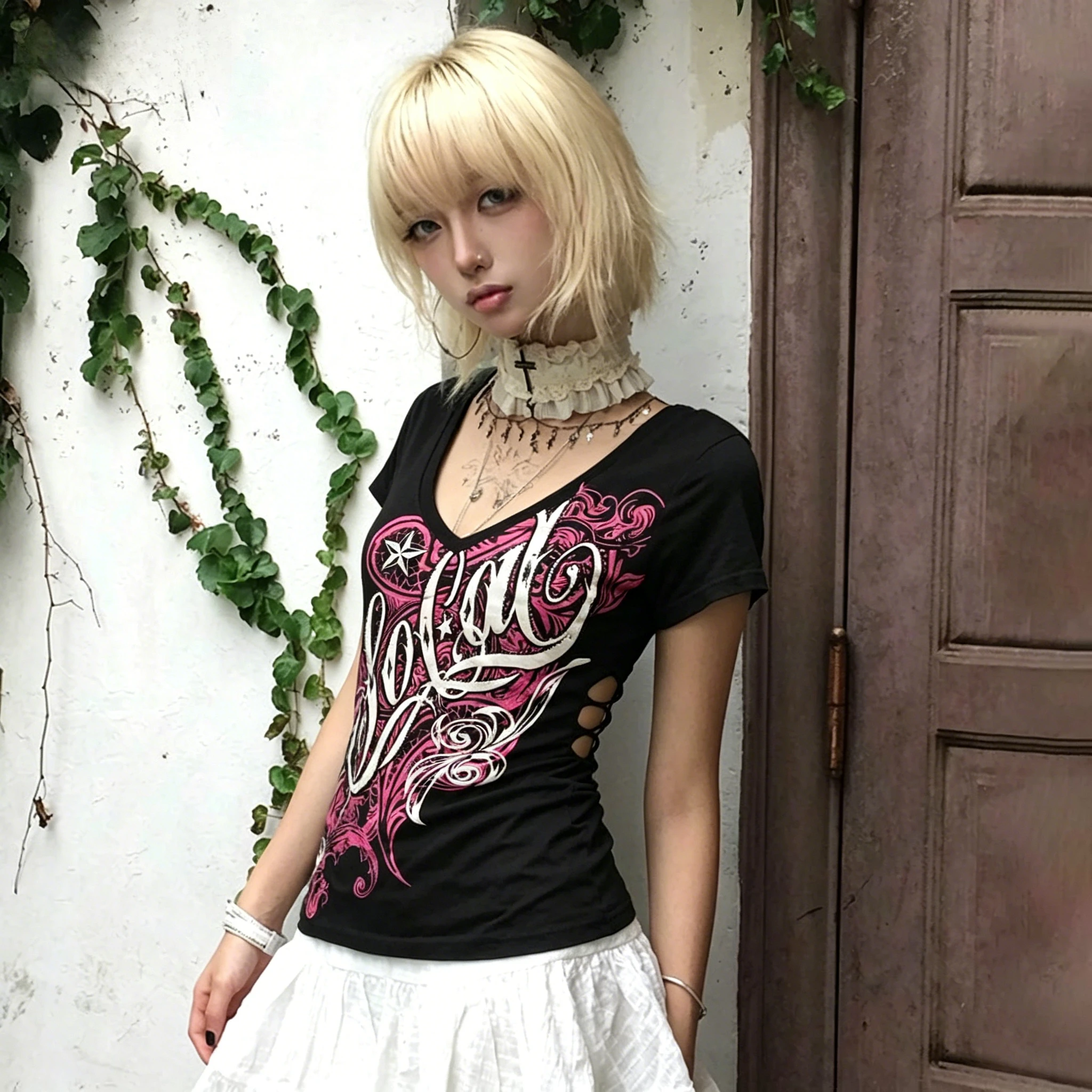 

Американская ретро-футболка с V-образным вырезом для женщин, в стиле Y2K, с этническим принтом, в стиле гранж, винтажная, в стиле субкультур, панк, готика, эстетика, с коротким рукавом, повседневный топ