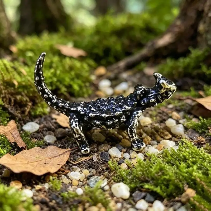 Solid Alloy Horned Lizard Mini Figurine Vintage Finish For Desktop Terrarium Decor Collection