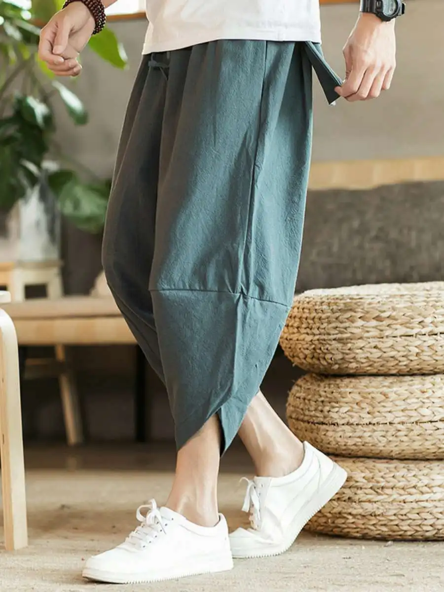 

Мужские широкие пляжные брюки из хлопка и льна на весну-лето, разноцветные брюки-фонарики, повседневные свободные брюки для пляжа