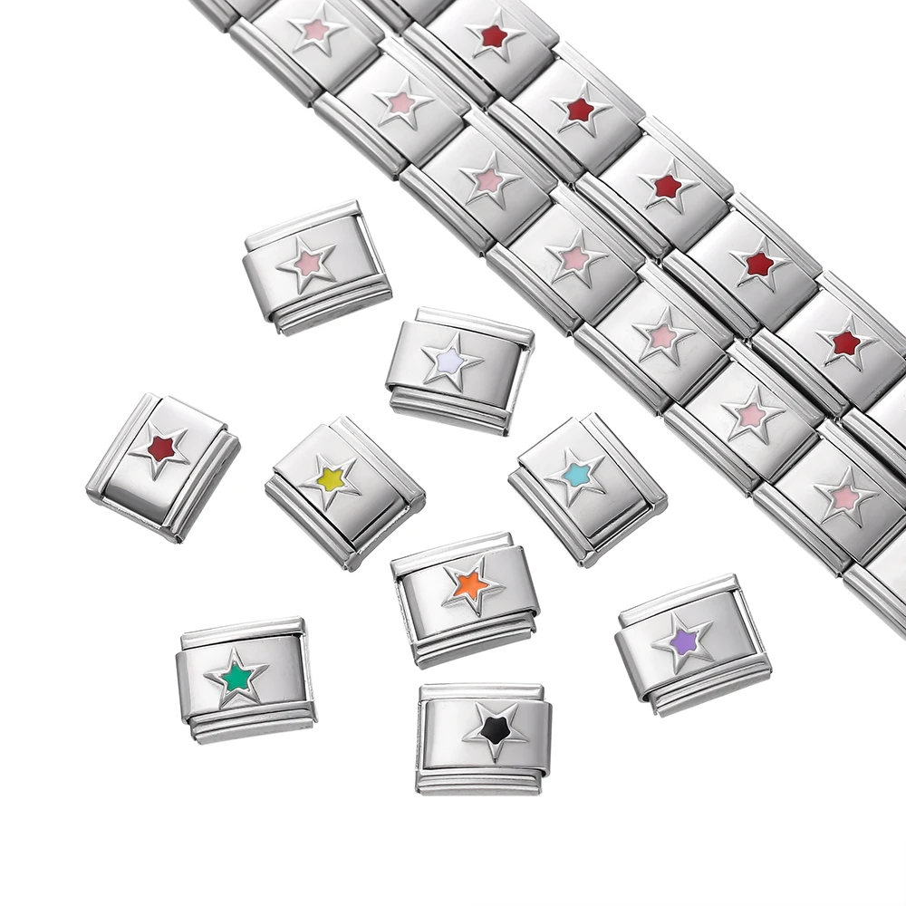 1Pcs/lot Stainless Steel Square Five-Pointed Star Italian Links Charm Fit 9x10mm Bracelets for DIY Jewelry Supplies Accessories