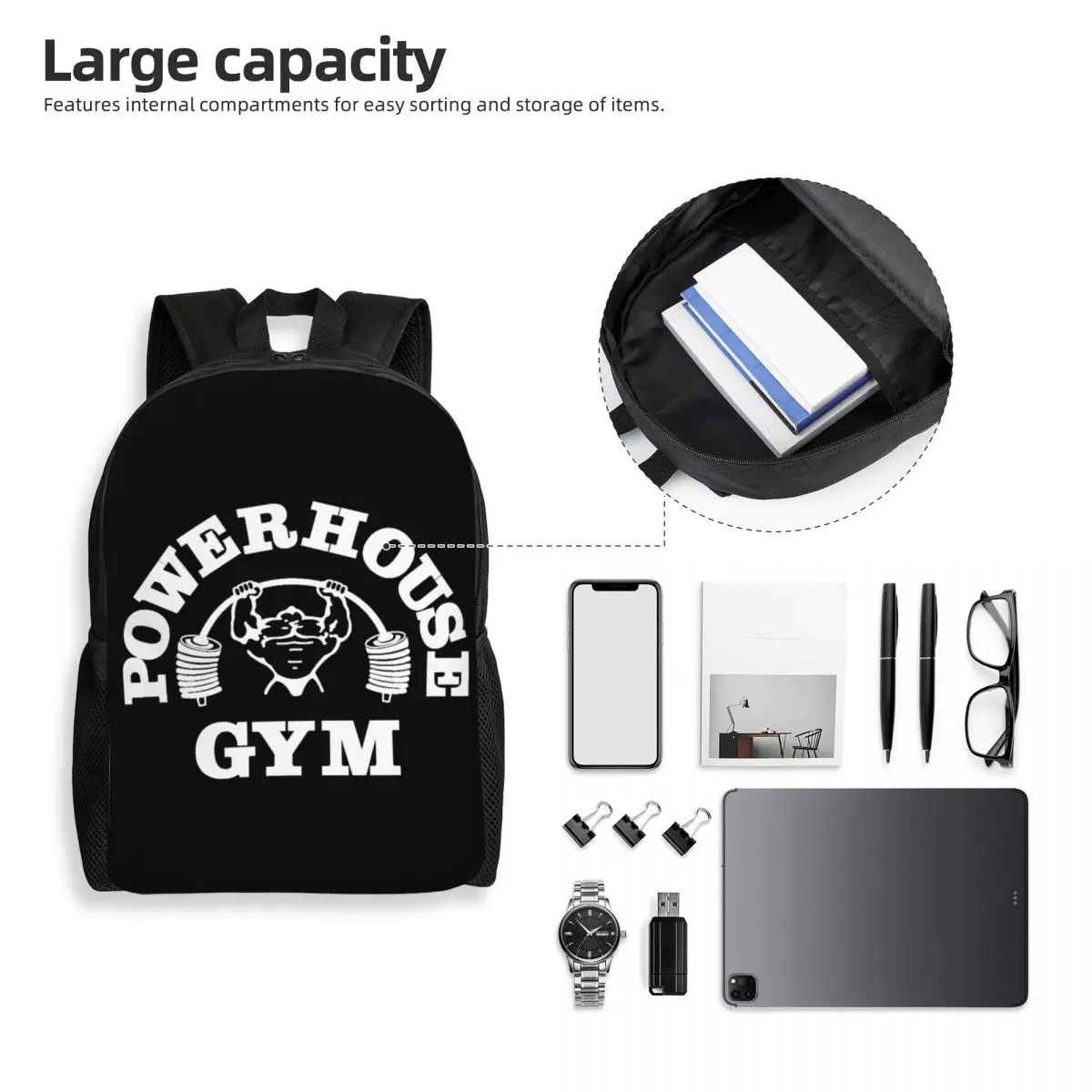 Mochilas de gimnasio personalizadas Powerhouse para mujeres y hombres, la Escuela Universitaria de moda para bolsa de libros, bolsas musculares de construcción de Fitness