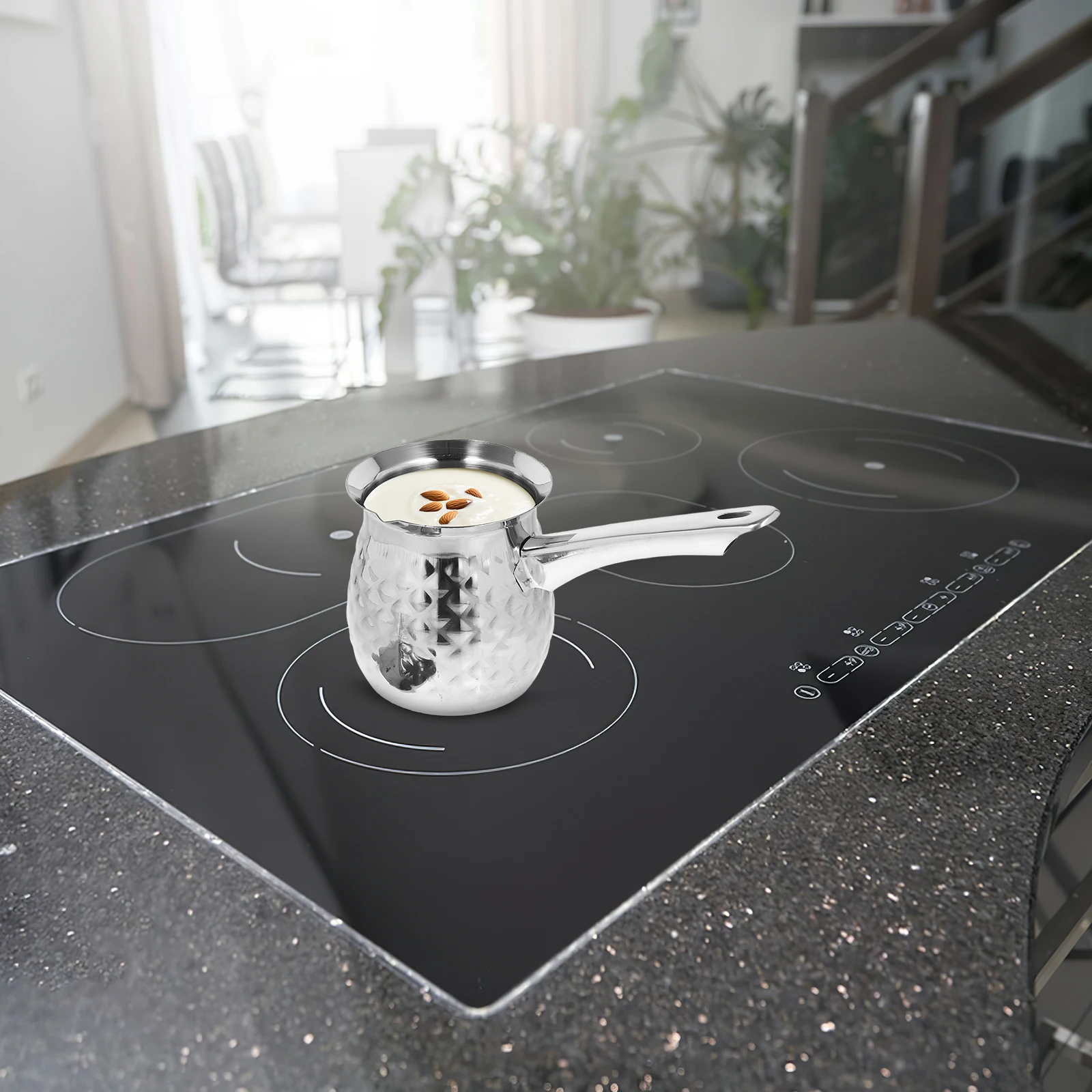 

Stainless Steel 400ml Silver Latte Art Pitcher with Random Color Lid for Coffee Shop Home Kitchen Frothing Milk Jug