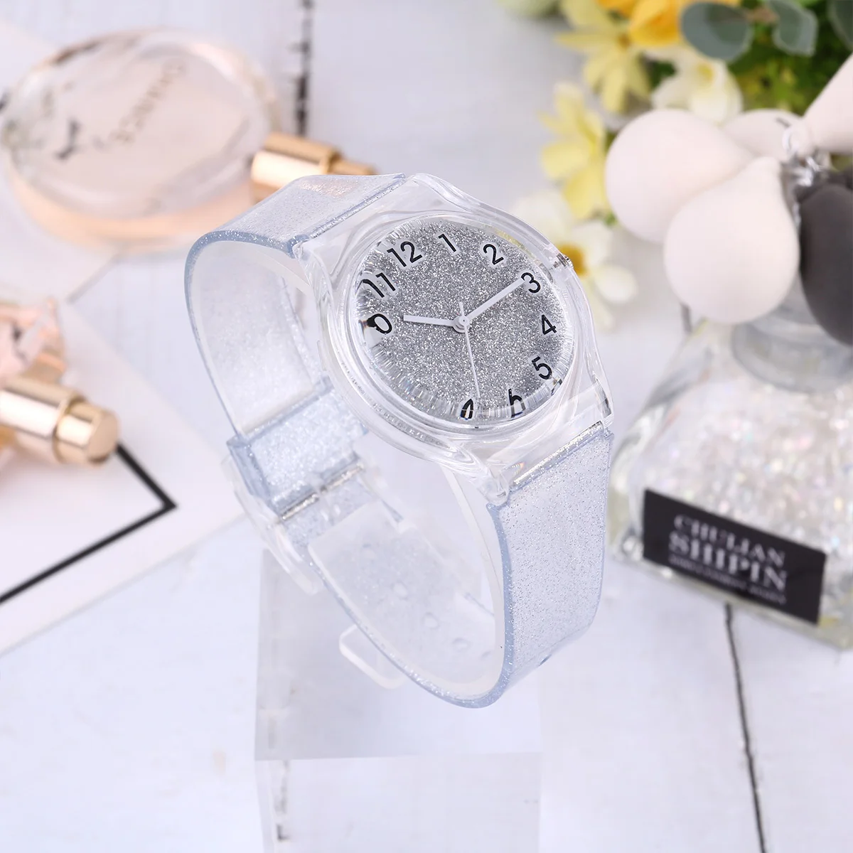 Silver Transparent Kids Watch Glitter Cool Funny Design Childrens Wristwatch Adjustable Comfortable Durable Gift