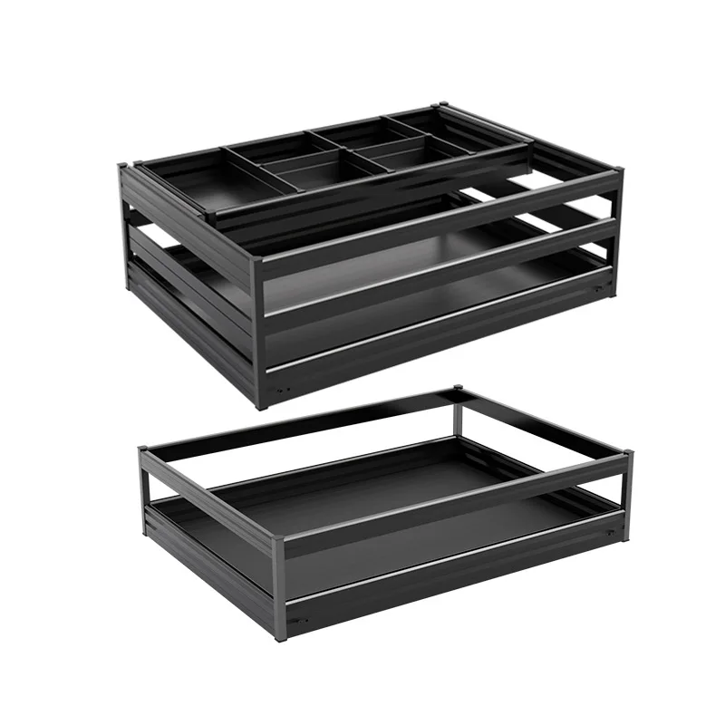

Basket Kitchen Cabinet Drawer Double Space Aluminum Alloy Dishes Storage