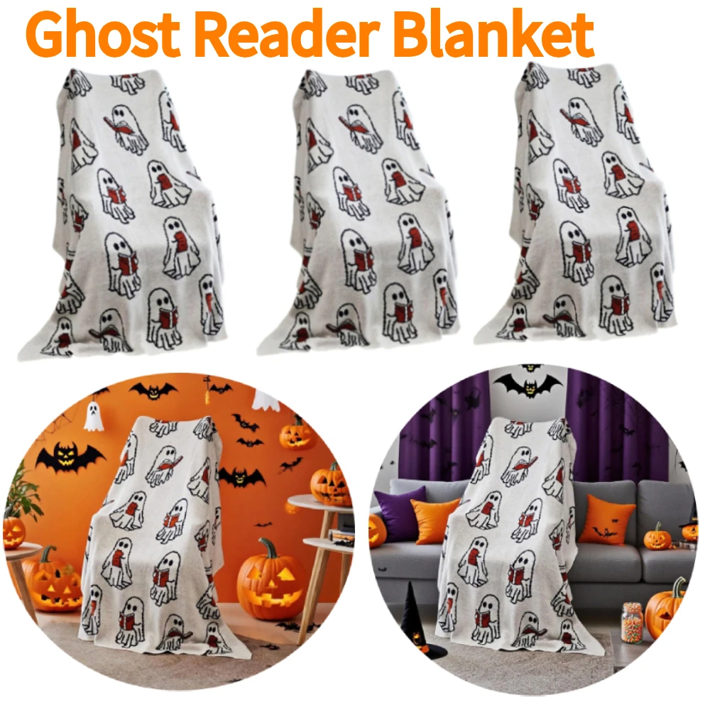 Halloween-Geisterleser-Decke, 127 x 152 cm, Überwurfdecken, Geister-Lesebuch, Geister-Lesedecke, passend für Couch, Sofa für Erwachsene
