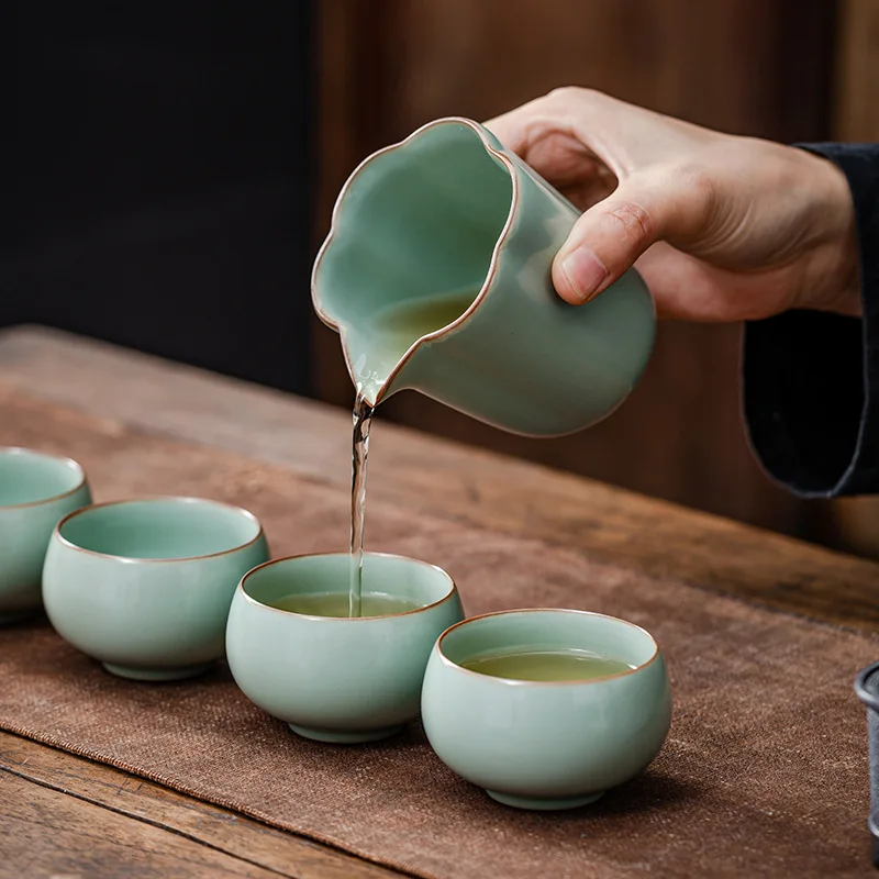 Tianqing Ru Kiln Kung Fu Tea Set Crackling Ceramic Household Business High-end Mid-Autumn Festival Gift