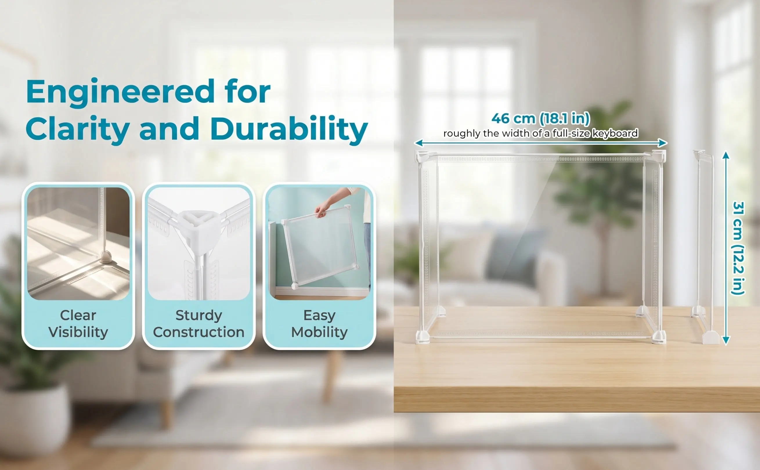 3Pcs Portable Countertop Barrier Partition Table Divider Scratchproof Transparent Desktop Protective Sneeze Guard for Cashier